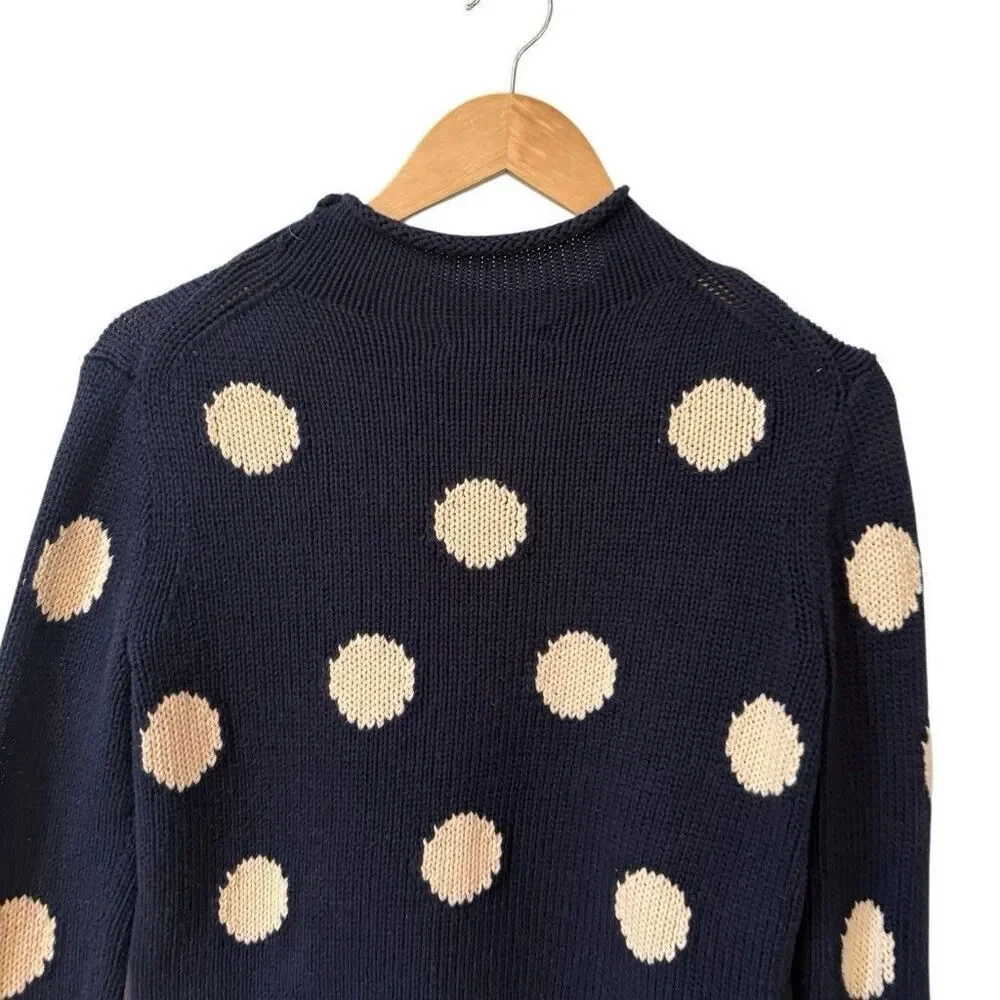 J. Crew Womens Always Rollneck Sweater Size XS Cotton Polka Dots Fisherman